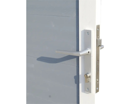 Närbild av en dörr med dörrhandtag och lås