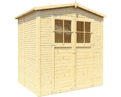 Trädgårdshus i trä med dubbeldörr och fönster