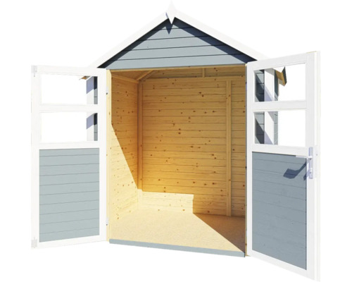 Öppet trädgårdsskjul i trä med dubbeldörr