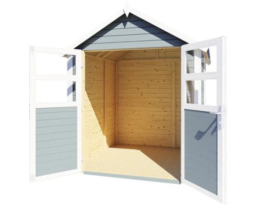 Öppet trädgårdshus i trä med dubbeldörr