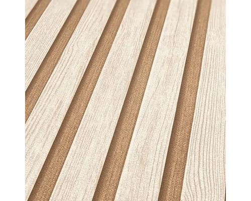 Tapet med träimitation och randigt mönster