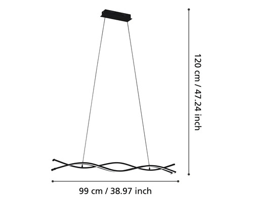 Mått på en hänglampa: 120 centimeter hög och 99 centimeter bred.
