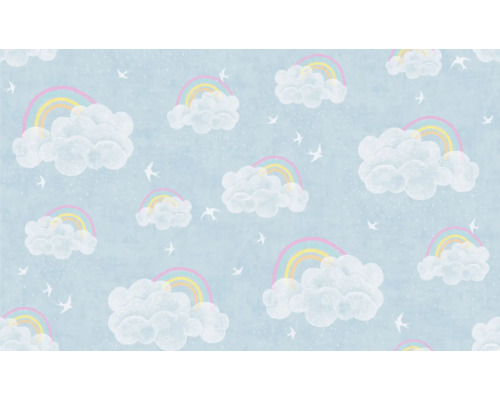 Tapet med moln, regnbågar och fåglar