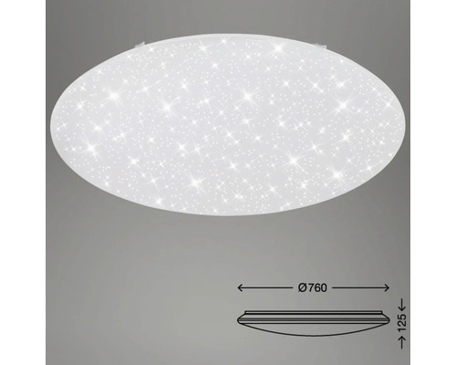 Taklampa med stjärnmönster och mått: diameter 760 millimeter, höjd 125 millimeter