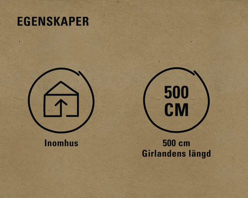 Egenskaper: Lämplig för inomhusbruk, girlangens längd 500 cm