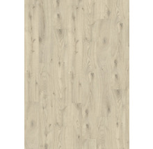 Ljust laminatgolv med träutseende.