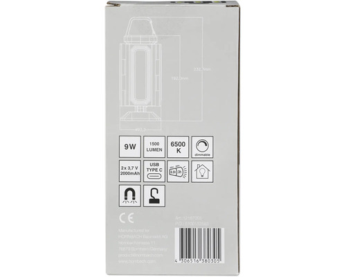 Förpackning för dimbar 9 watts lampa med 1500 lumen, 6500 kelvin, USB typ C-port och magnetfäste