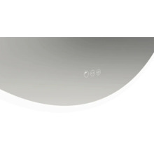 Badrumsspegel med trycksensorikoner för ljus, ljusstyrka och värme