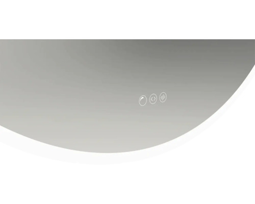 Badrumsspegel med trycksensorikoner för ljus, ljusstyrka och värme