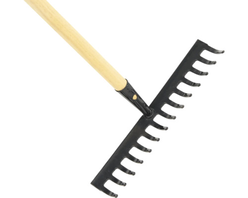 Trädgårdsräfsa med träskaft och metallpinnar
