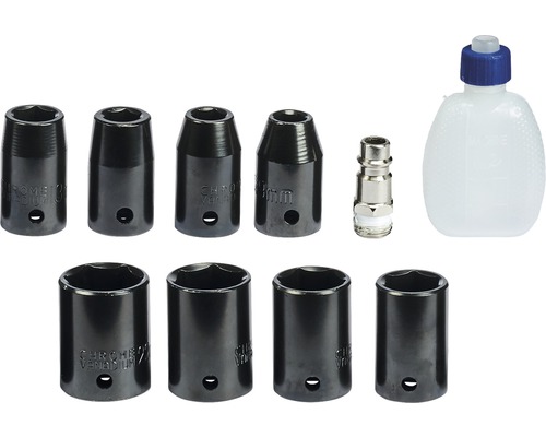 Hylsnyckelsats med hylsnyckelbits, snabbkoppling och oljeflaska