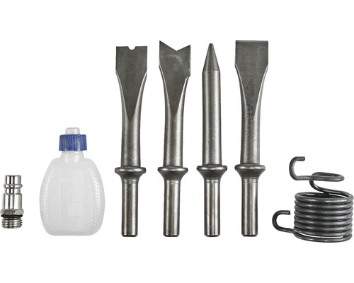 Mejselset med tryckluftsanslutning, oljeflaska och fjäder