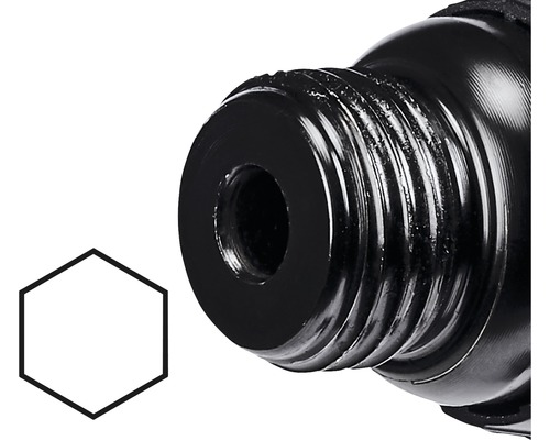 Svart tråd och sexkantssymbol.