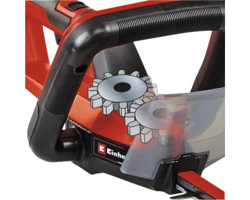 Närbild av en häcksax med animerade växlar för att illustrera funktionen.