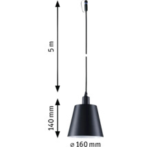 Mått på en taklampa: kabellängd 5 meter, lampskärmhöjd 140 millimeter, lampskärmdiameter 160 millimeter