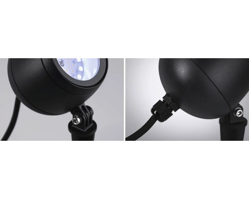 Detaljbild av en svart LED-trädgårdslampa