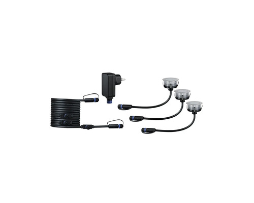 Markinfälld spotlightsats med tre lampor, kabel och transformator