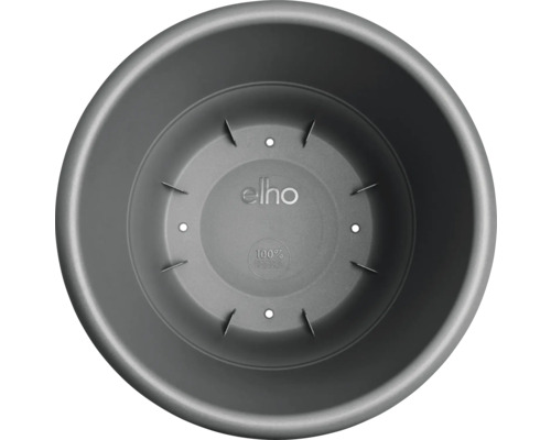 Grå blomkruka uppifrån med Elho-logotyp