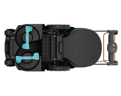 Underifrån av en robotgräsklippare med roterande knivar
