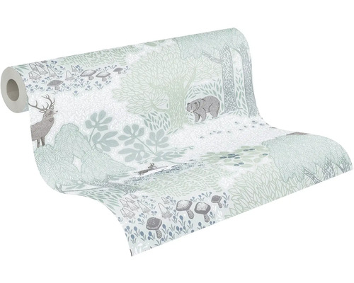 Tapetrulle med skogsmotiv, inklusive hjort och björn