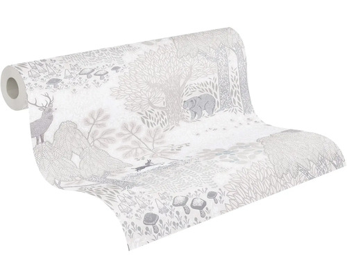 Tapetrulle med skogsmotiv, inklusive hjort och björn