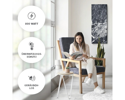 Vardagsrum med infraröd värme: 800 watt, överhettningsskydd och tyst drift