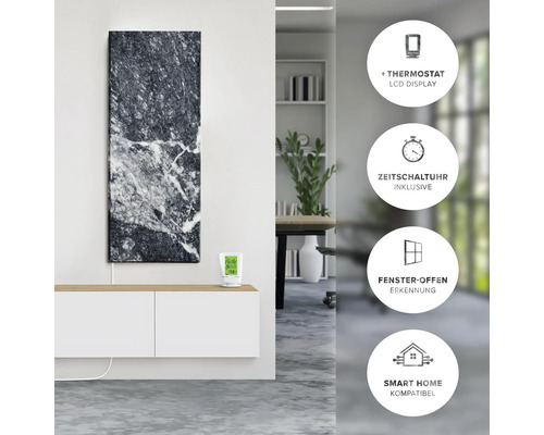 Infrarödvärmare med marmorutseende och termostat för väggmontering