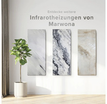 Tre infraröda värmare från Marwona hänger på en vägg.