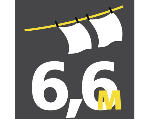 Symbolisk bild för en tvättlina med tvätt och specifikationen 6,6 meter