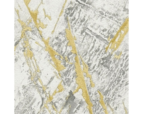 Närbild av en tapet med marmorstruktur och gyllene accenter