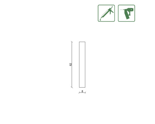 Teknisk ritning av en profil med måtten 62 gånger 8.