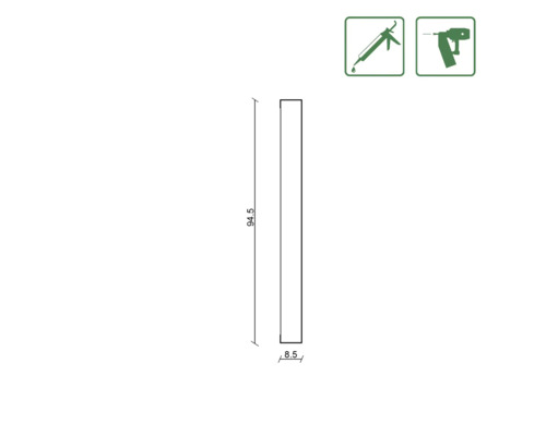 Mått på en träprofil: 94,5 x 8,5 cm