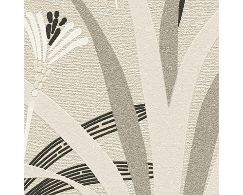 Närbild av en mönstrad tapet med blommiga och geometriska element