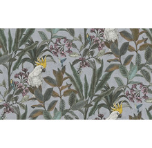 Tapet med kakaduor, kolibrier, blad och blommor