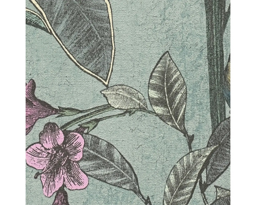 Detalj av en tapet med blad- och blommotiv