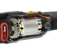 Inre vy av en sladdlös borrhammare med synlig motor och vibrationskontroll