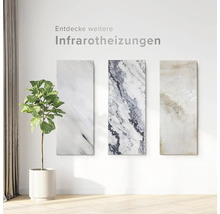 Tre infraröda värmare med marmorlook på en vägg