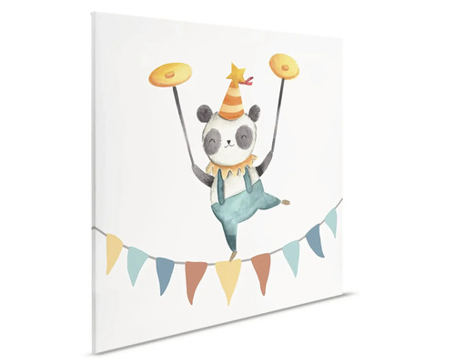 Canvastavla med en panda som cirkusartist på ett rep