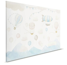 Canvas med ballonger, luftskepp, moln och berg