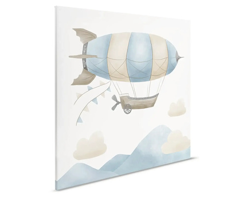 Målad bild av ett luftskepp på en duk