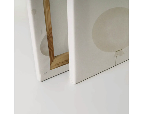 Detaljvy av två canvastavlor med ballongmotiv och träram