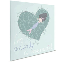 Canvasmålning med sjöjungfru i hjärtdesign och texten Jag är faktiskt en sjöjungfru
