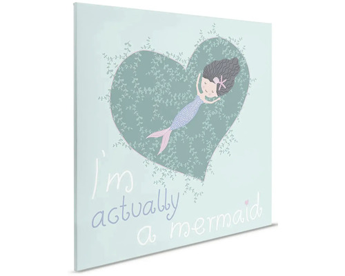 Canvasmålning med sjöjungfru i hjärtdesign och texten Jag är faktiskt en sjöjungfru