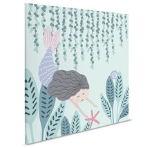 Canvastavla med sjöjungfru- och växtmotiv