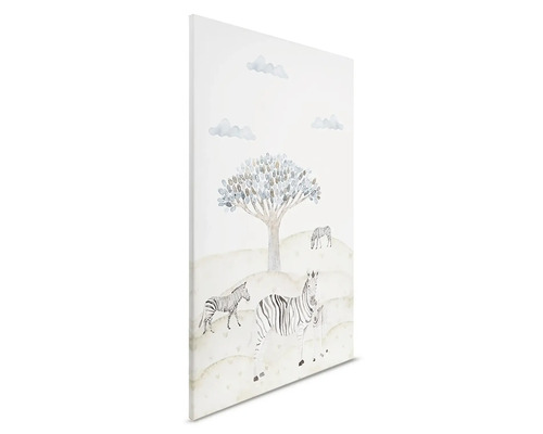 Canvasbild med zebror, träd och moln