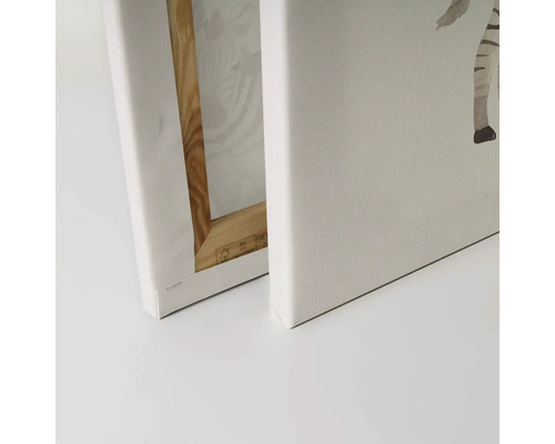 Närbild av två canvastavlor med träram