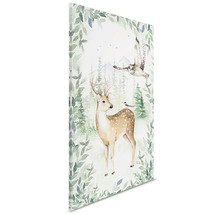 Dekorativ väggbild med hjort, uggla och skogsmotiv