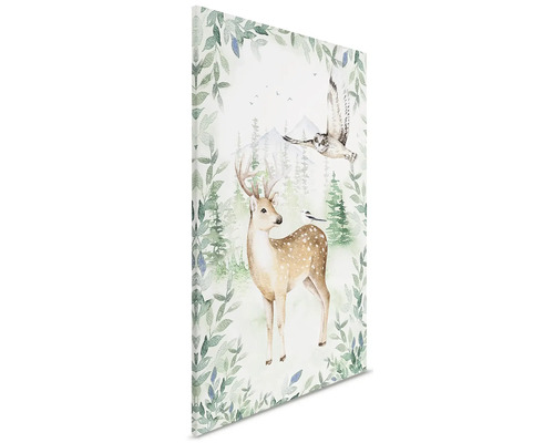 Dekorativ väggbild med hjort, uggla och skogsmotiv