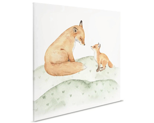 Canvastavla med mamma och ung räv på kullar