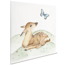 Illustration av ett rådjurskid med fjäril på canvas